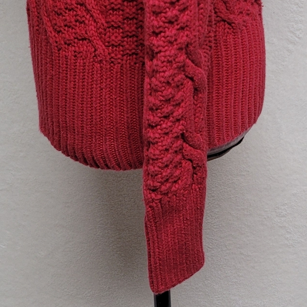 Moda International Vintage 90s Solid Dark Red Ribbed Cable Knit V-neck Sweater S - Picture 6 of 10